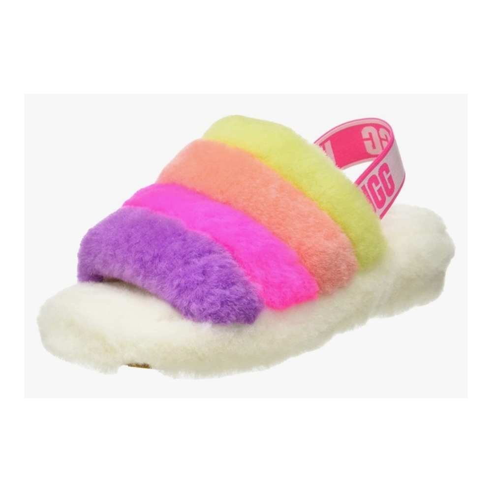 NWOT Rainbow Fluff Ugg Slippers Slides 7